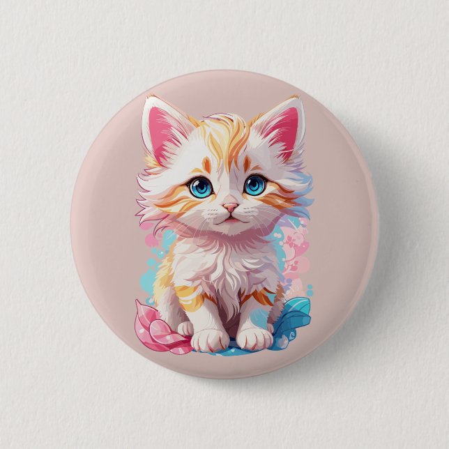 Colourful Cute Kawaii Kitten 2 Inch Round Button (Front)