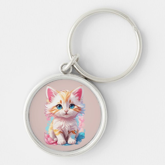 Colourful Cute Kawaii Kitten Keychain (Front)
