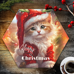 Colourful Cute Kitten Christmas Paper Coaster