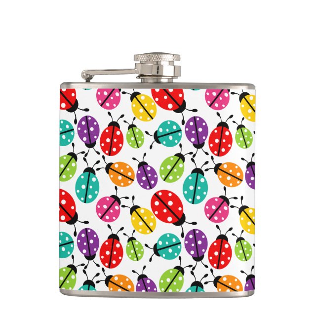 Colourful Cute Lady Bug Seamless Pattern Hip Flask (Front)