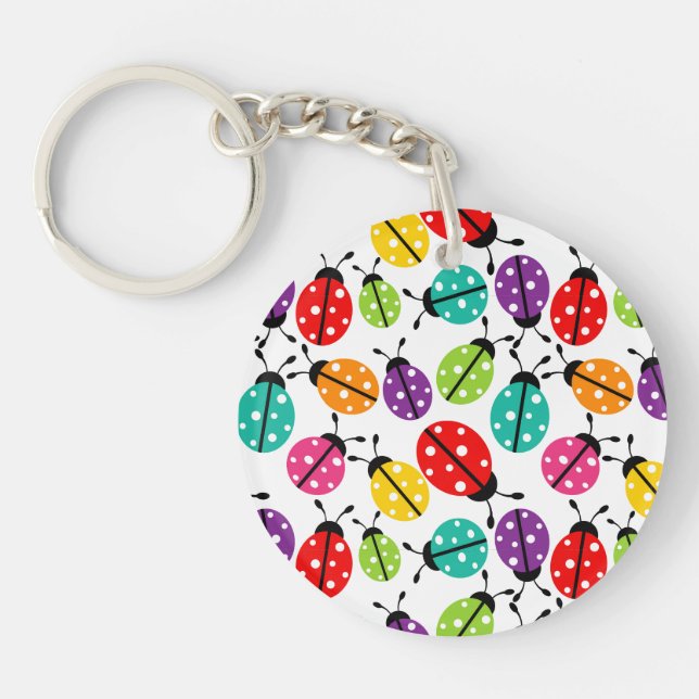 Colourful Cute Lady Bug Seamless Pattern Keychain (Front)