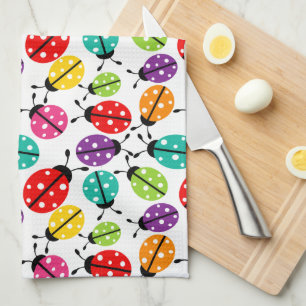 Colourful Cute Lady Bug Seamless Pattern Kitchen Towel