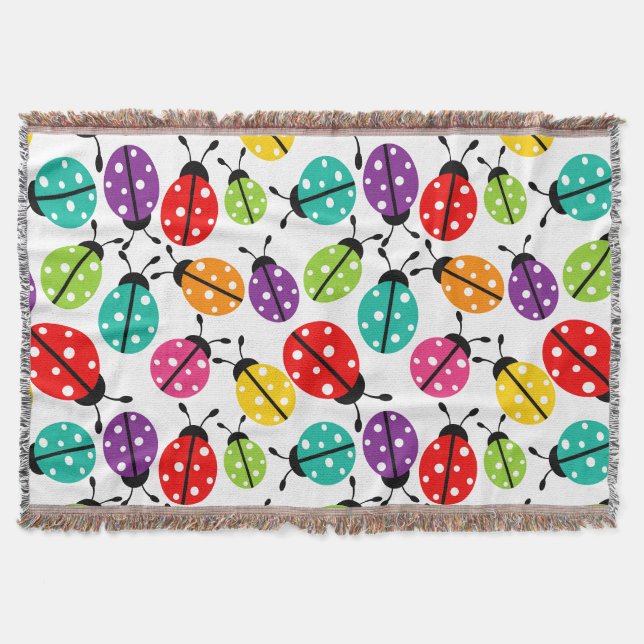 Colourful Cute Lady Bug Seamless Pattern Throw Blanket (Front)