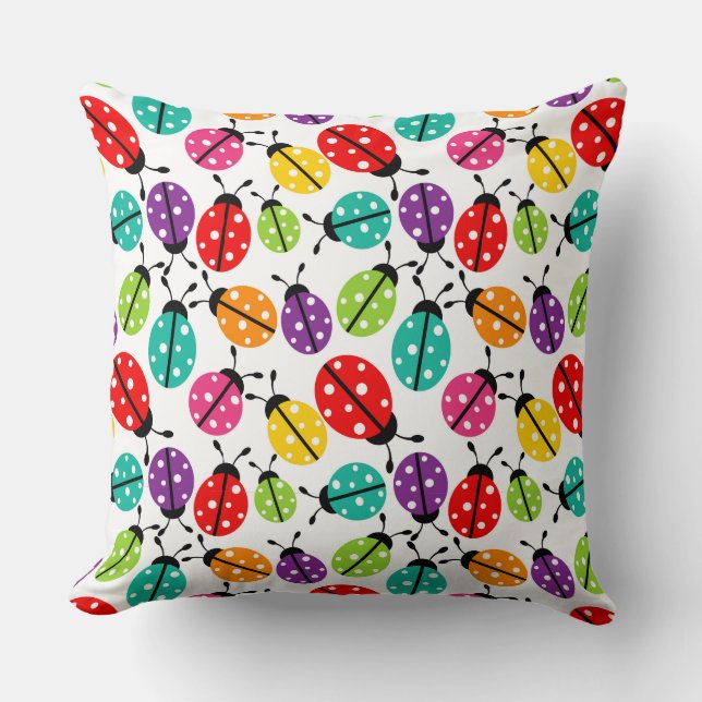 Colourful Cute Lady Bug Seamless Pattern Throw Pillow (Front)
