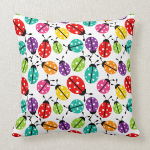 Colourful Cute Lady Bug Seamless Pattern Throw Pillow