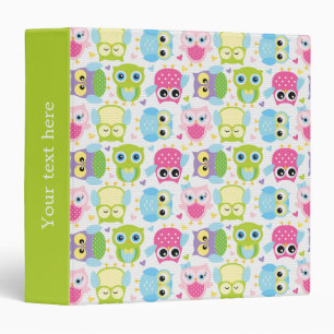 Colourful cute little owls pattern binder