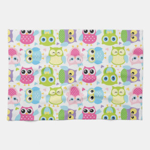 Colourful cute little owls pattern kitchen towel