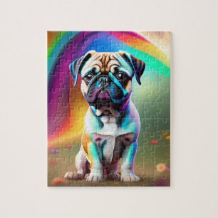 Colourful Cute Little Pug With Rainbow Colours, Pu Jigsaw Puzzle