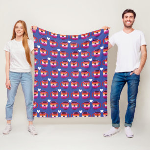 Colourful Cute Love Mugs Pattern Blue Fleece Blanket