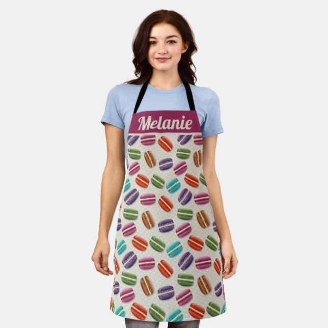 Colourful Cute Macaroons Pattern Personalised Apron (Worn)