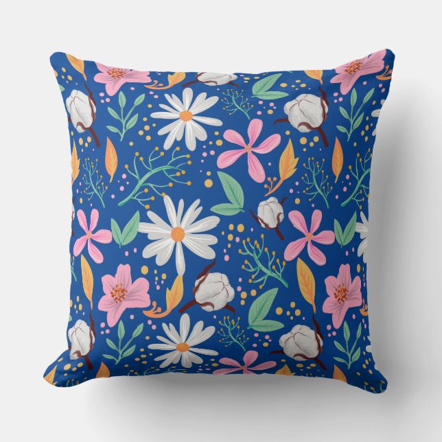 Colourful cute mixed flowers pattern throw pillow (Front)