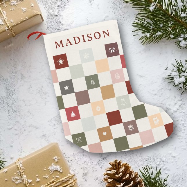Colourful Cute Monogram Pastel Chequerboard  Small Christmas Stocking (Creator Uploaded)