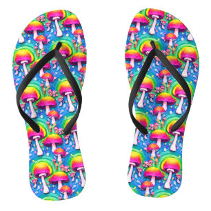 Colourful Cute Mushroom Seamless Pattern Flip Flops