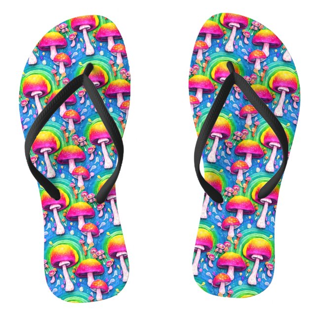 Colourful Cute Mushroom Seamless Pattern Flip Flops (Footbed)