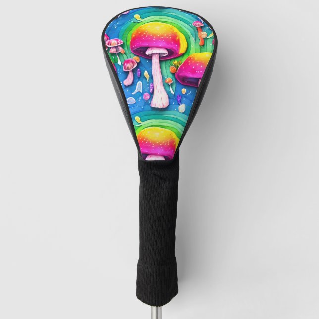 Colourful Cute Mushroom Seamless Pattern Golf Head Cover (Front)