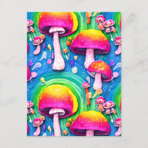 Colourful Cute Mushroom Seamless Pattern Postcard