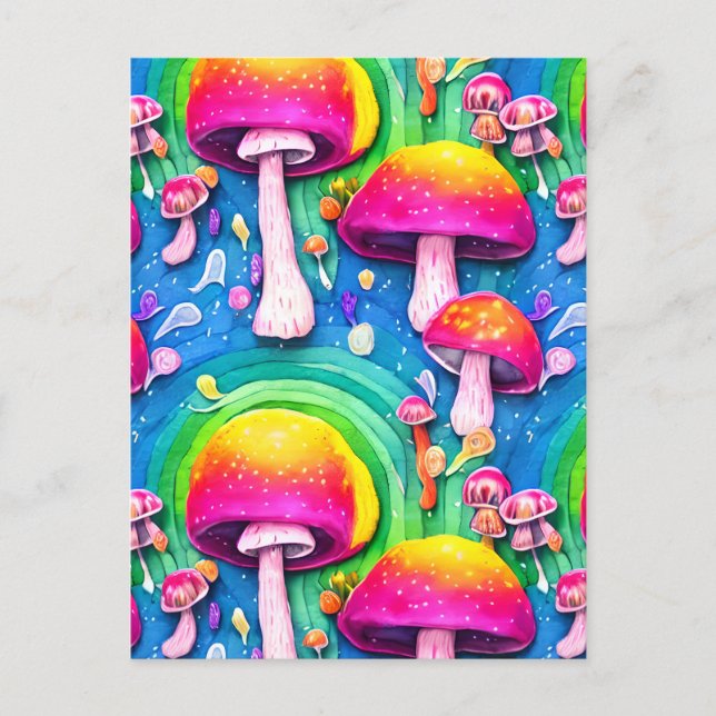 Colourful Cute Mushroom Seamless Pattern Postcard (Front)