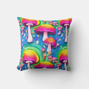 Colourful Cute Mushroom Seamless Pattern Throw Pillow