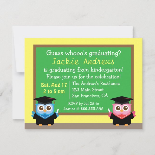 Colourful, Cute Owl Graduation, for Kids Invitation (Front)