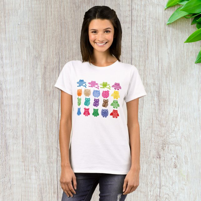 Colourful Cute Owl Pattern T-Shirt (Creator Uploaded)