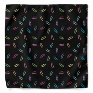 Colourful Cute Pastel Paper Clips Pattern on Black Bandana