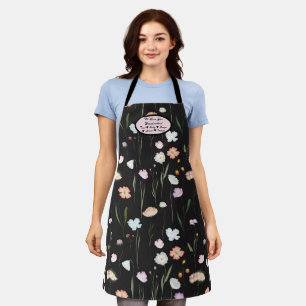 Colourful Cute Personalized Pink & White Flowers Apron