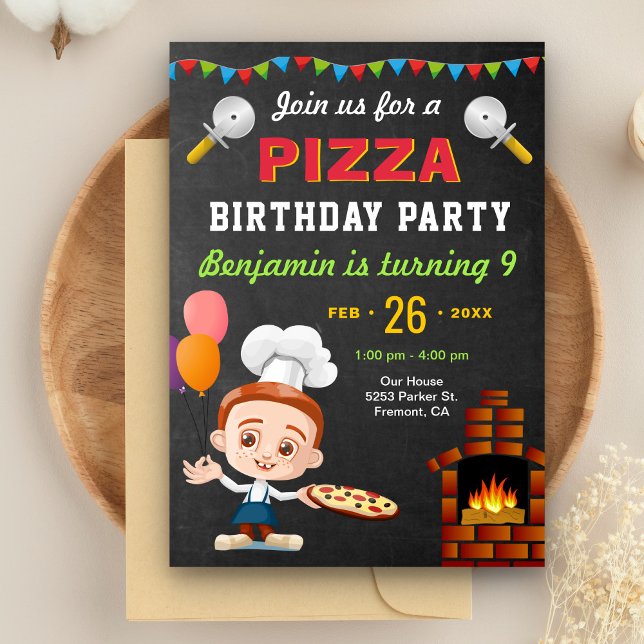 Colourful Cute Pizza Kids Birthday Party Invitatio Invitation (Creator Uploaded)