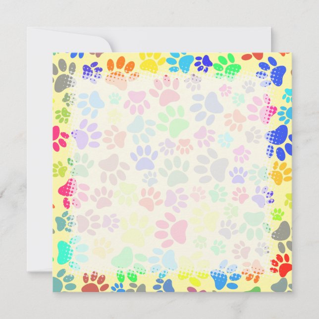 Colourful Cute Puppy Paw Prints  Card (Front)