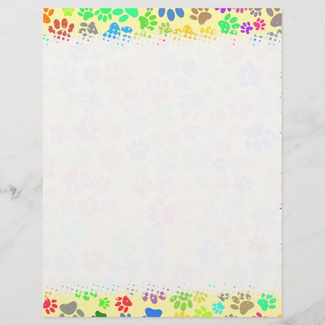 Colourful Cute Puppy Paw Prints  Letterhead (Back)