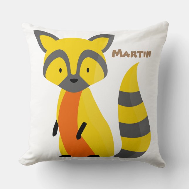 Colourful cute raccoon White Safari nursery yellow Throw Pillow (Front)