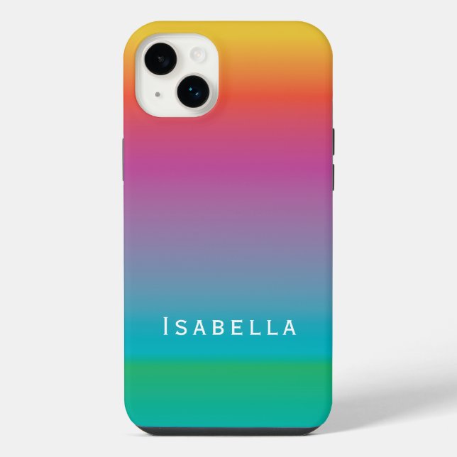 Colourful Cute Rainbow Gradient Ombre Monogram iPhone Case (Back)