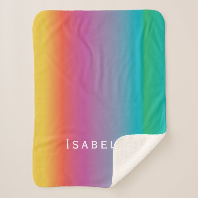 Colourful Cute Rainbow Gradient Ombre Monogram Sherpa Blanket (Front)