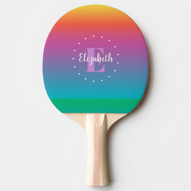 Colourful Cute Rainbow Ombre Gradient Monogram Ping Pong Paddle (Front)