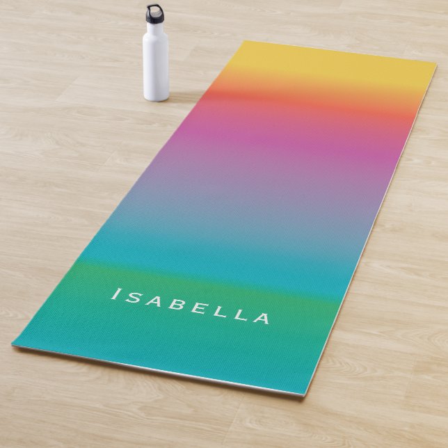 Colourful Cute Rainbow Ombre Watercolor Monogram Yoga Mat (In Situ)