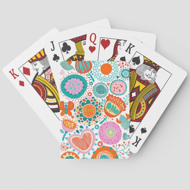 Colourful Cute Retro Birds & Flowers Playing Cards (Back)