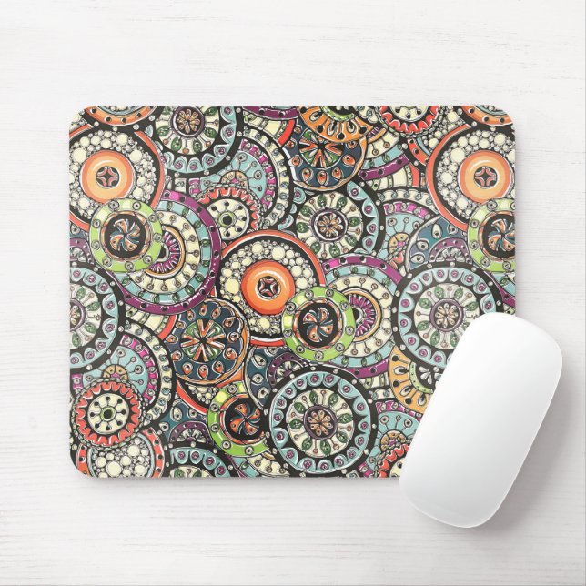 Colourful Cute Retro Chic Floral Circles Pattern Mouse Pad (With Mouse)