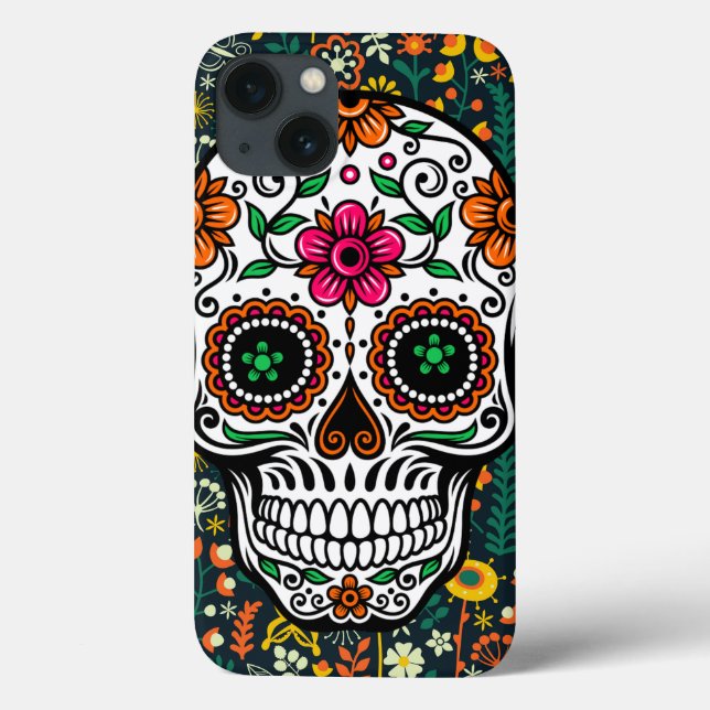 Colourful Cute Retro Floral Sugar Skull Case-Mate iPhone Case (Back)