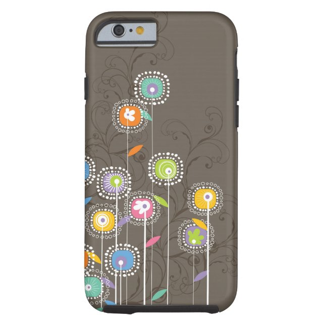 Colourful Cute Retro Flowers Brown Background Case-Mate iPhone Case (Back)
