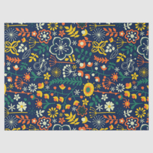 Colourful Cute Retro Flowers & Leafs Pattern Tissue Paper