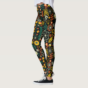 Colourful Cute Retro Flowers Pattern Leggings