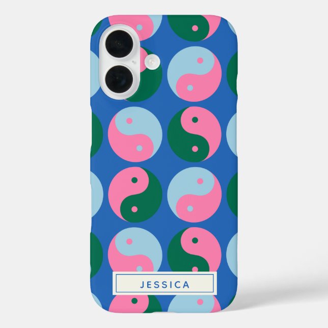 Colourful Cute Retro Yin Yang Blue Personalized Case-Mate iPhone Case (Back)