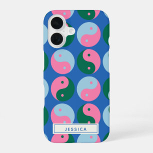 Colourful Cute Retro Yin Yang Blue Personalized iPhone 16 Case
