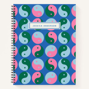 Colourful Cute Retro Yin Yang Blue Personalized Notebook