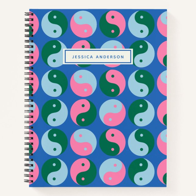 Colourful Cute Retro Yin Yang Blue Personalized Notebook (Front)