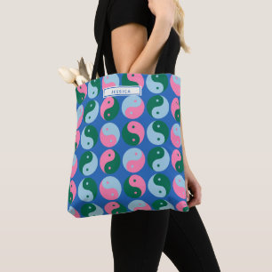 Colourful Cute Retro Yin Yang Blue Personalized Tote Bag