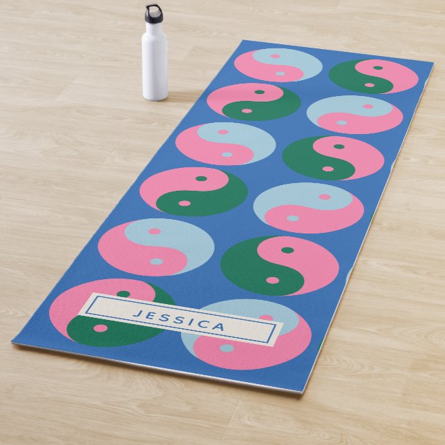 Colourful Cute Retro Yin Yang Blue Personalized Yoga Mat (In Situ)