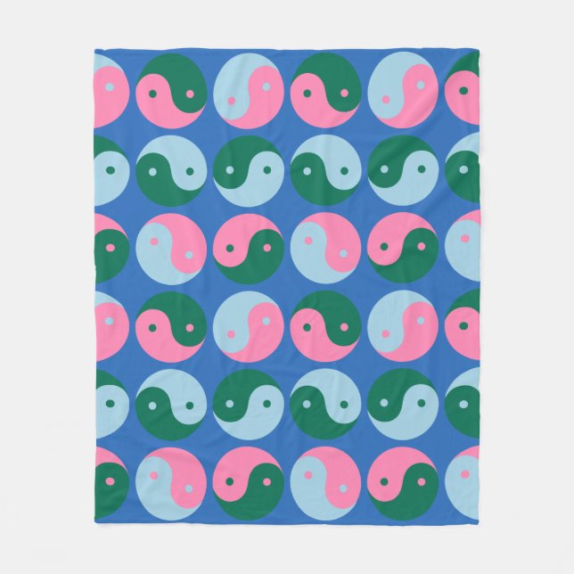 Colourful Cute Retro Yin Yang Pattern Blue Green  Fleece Blanket (Front)
