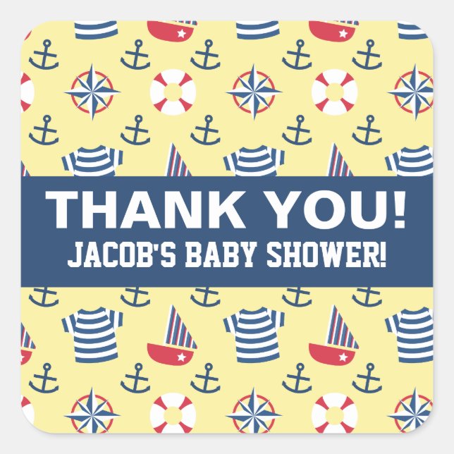 Colourful Cute Sailboat Anchor Nautical Party Square Sticker (Front)