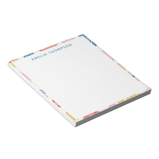 Colourful Cute Scandinavian Flowers Personalized Notepad (Angled)