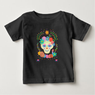 Colourful Cute Sugar Skull Día de los Muertos Baby T-Shirt